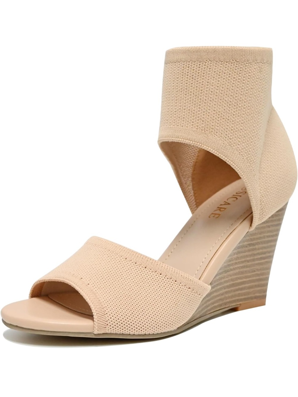 Women's Knit Ankle-Wrap Wedge Sandal in Nude